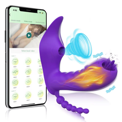 Consolador con Triple Acción Succionador de Clítoris Estimulador de Punto G y Estimulador Anal con Control Remoto Mediante Aplicación APP-CD15
