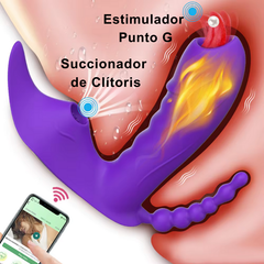 Consolador con Triple Acción Succionador de Clítoris Estimulador de Punto G y Estimulador Anal con Control Remoto Mediante Aplicación APP-CD15
