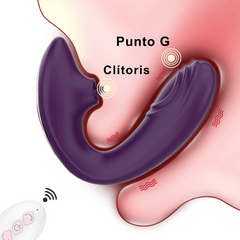 Consolador Vibrador con Textura y Succionador de Clítoris a Control Remoto