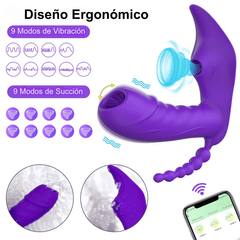 Consolador con Triple Acción Succionador de Clítoris Estimulador de Punto G y Estimulador Anal con Control Remoto Mediante Aplicación APP-CD15