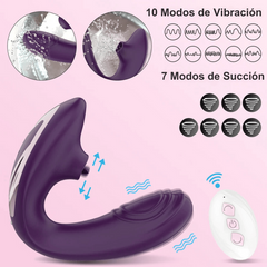 Consolador Vibrador con Textura y Succionador de Clítoris a Control Remoto