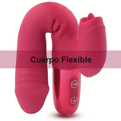 Dildo Vibrador con Estimulador de Clítoris Tipo Lengua con Doble Motor y Cabeza Flexible ZD058