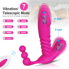 Dildo Vibrador con Crecimiento Automático y con Estimulador Anal y Estimulador de Clítoris con Control Remoto