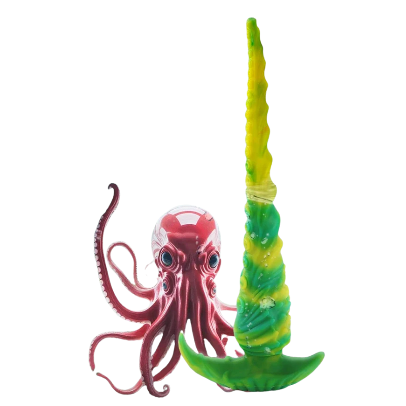 Dildo de Fantasía Tentaculo de Pulpo Flexible Verde y Amarillo de 45 cm