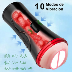 Copa Masturbadora con Vibrador para Pene Forma Vaginal y Textura Real
