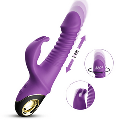 Dildo Vibrador con Estimulador de Clítoris Tipo Orejitas de Conejo con Crecimiento de Falo Tipo Acordeón y Movimiento Rotatorio de Cabeza