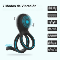 Anillo Vibrador Retardante de Eyaculación con Estimulador de Clítoris y Control Remoto con 7 Modos de Vibración