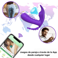 Consolador con Triple Acción Succionador de Clítoris Estimulador de Punto G y Estimulador Anal con Control Remoto Mediante Aplicación APP-CD15