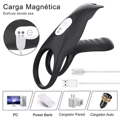 Vibrador Retardante de Eyaculación con Anillo Doble para Pene y Estimulador de Clítoris Tipo Orejitas de Conejo Con Control Remoto SJH14