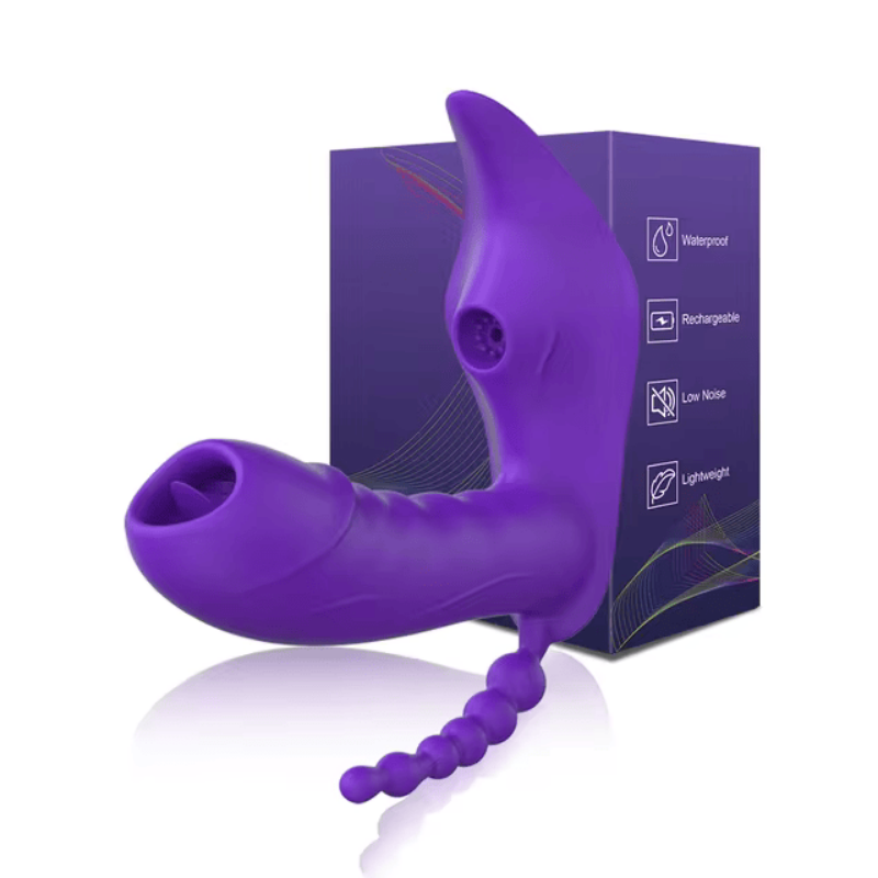 Consolador con Triple Acción Succionador de Clítoris Estimulador de Punto G y Estimulador Anal con Control Remoto Mediante Aplicación APP-CD15