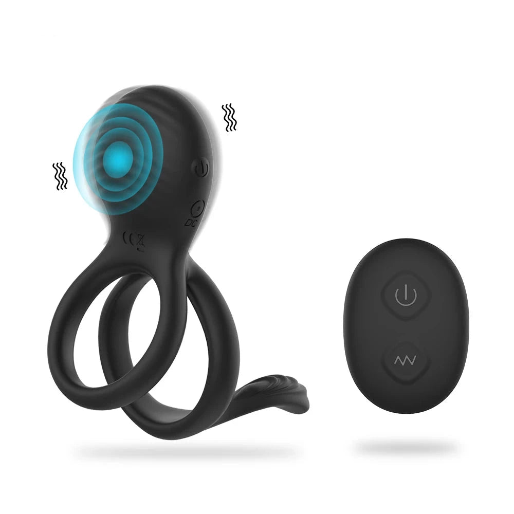 Anillo Vibrador Retardante de Eyaculación con Estimulador de Clítoris y Control Remoto con 7 Modos de Vibración