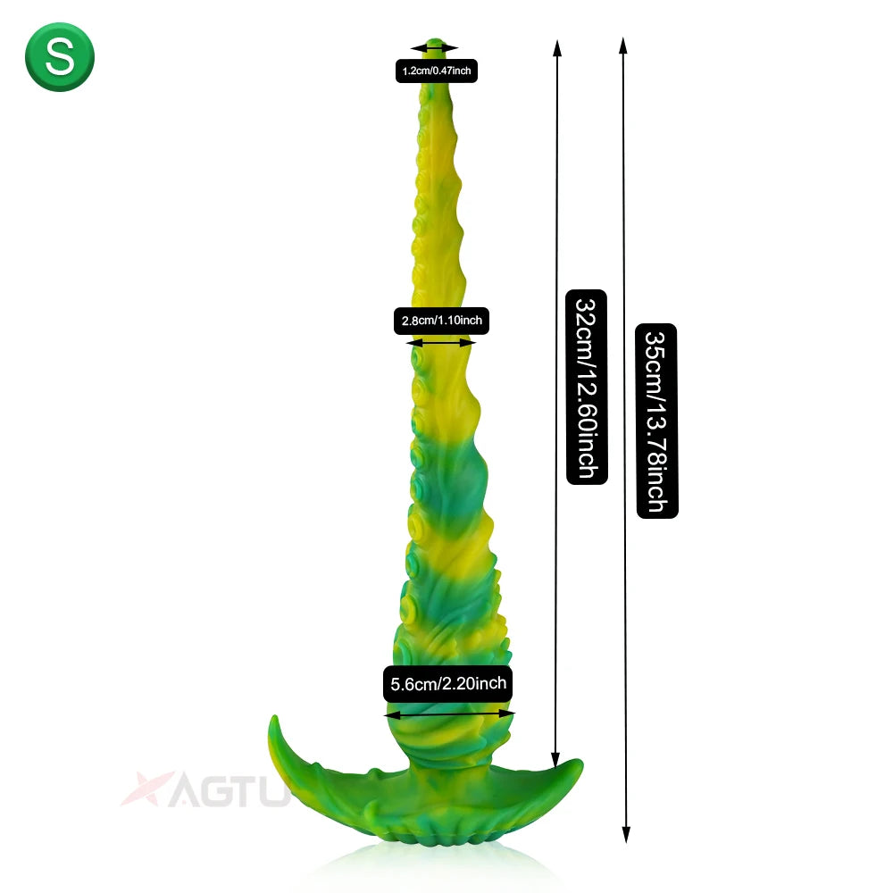 Dildo de Fantasía Tentaculo de Pulpo Flexible Verde y Amarillo de 35 cm
