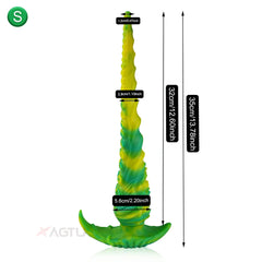 Dildo de Fantasía Tentaculo de Pulpo Flexible Verde y Amarillo de 35 cm